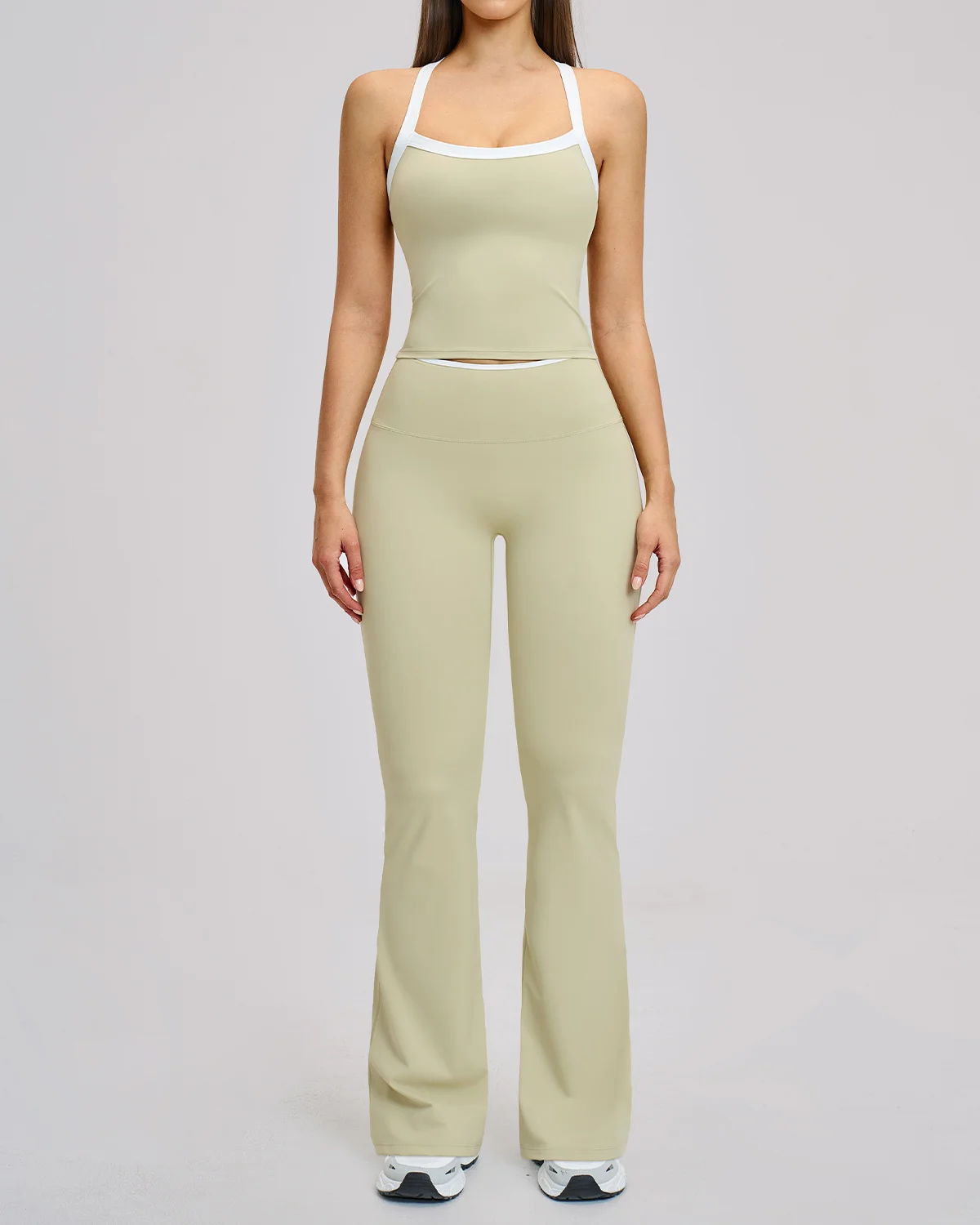 Women's Cut-and-Sew Yoga Set NS193-2 in Beige