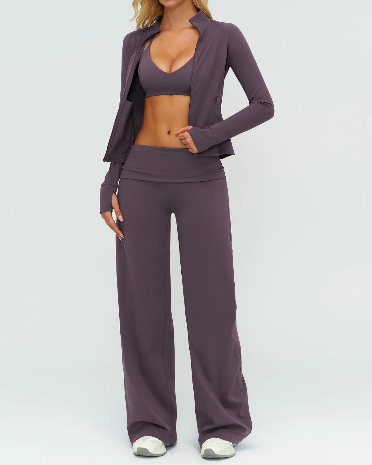Women's Cut-and-Sew Yoga Set NS197-1 in Dark Grey