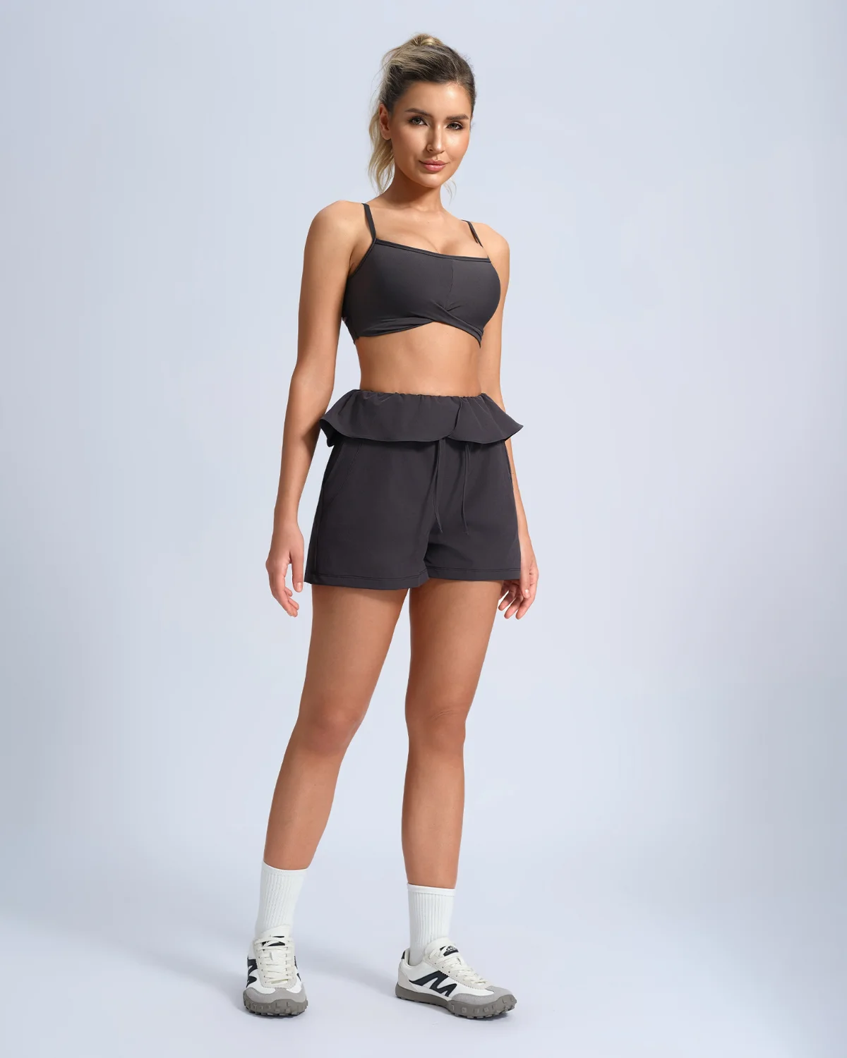 Women's Cut-and-Sew Yoga Set NS201 in Black