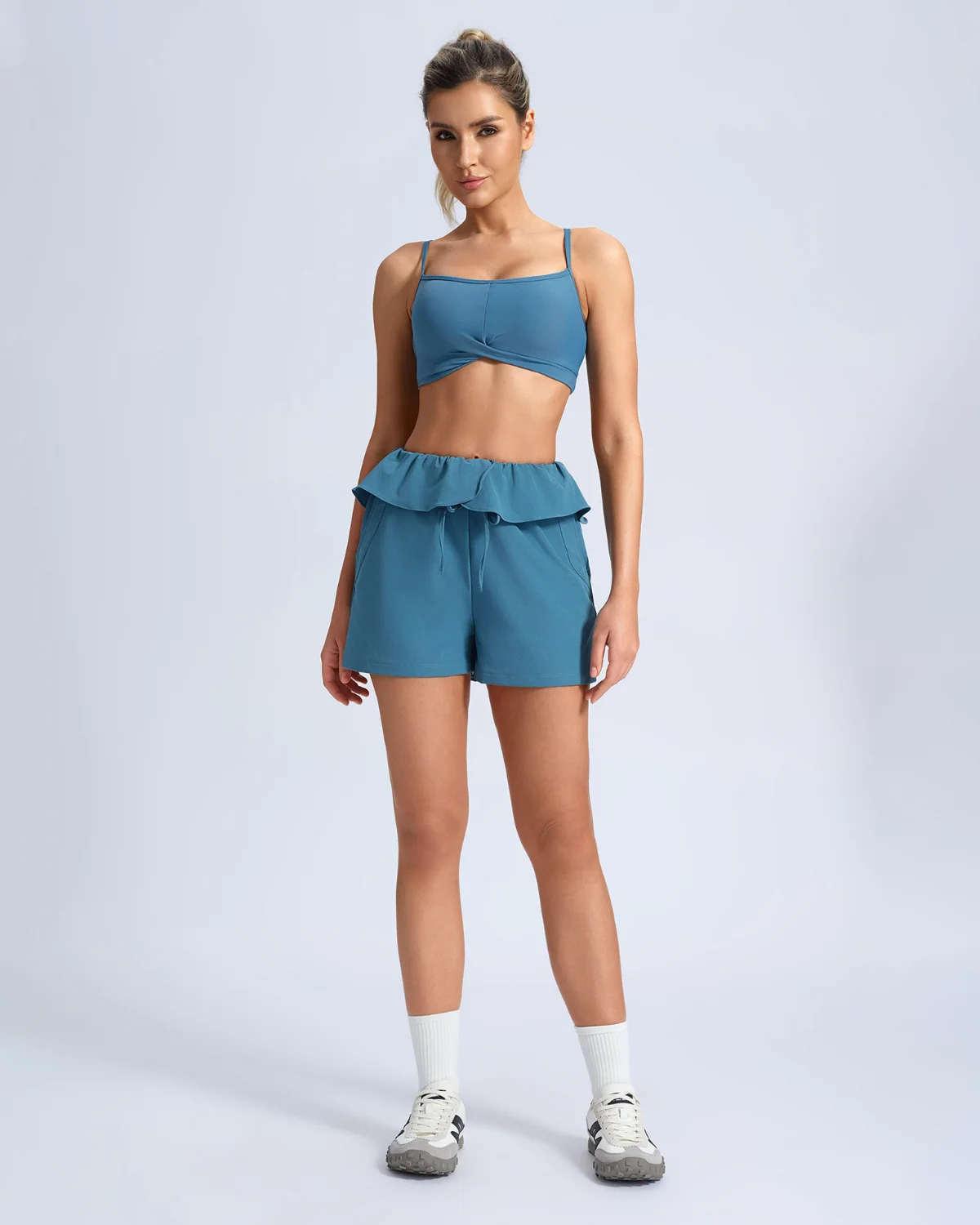 Women's Cut-and-Sew Yoga Set NS201 in Blue