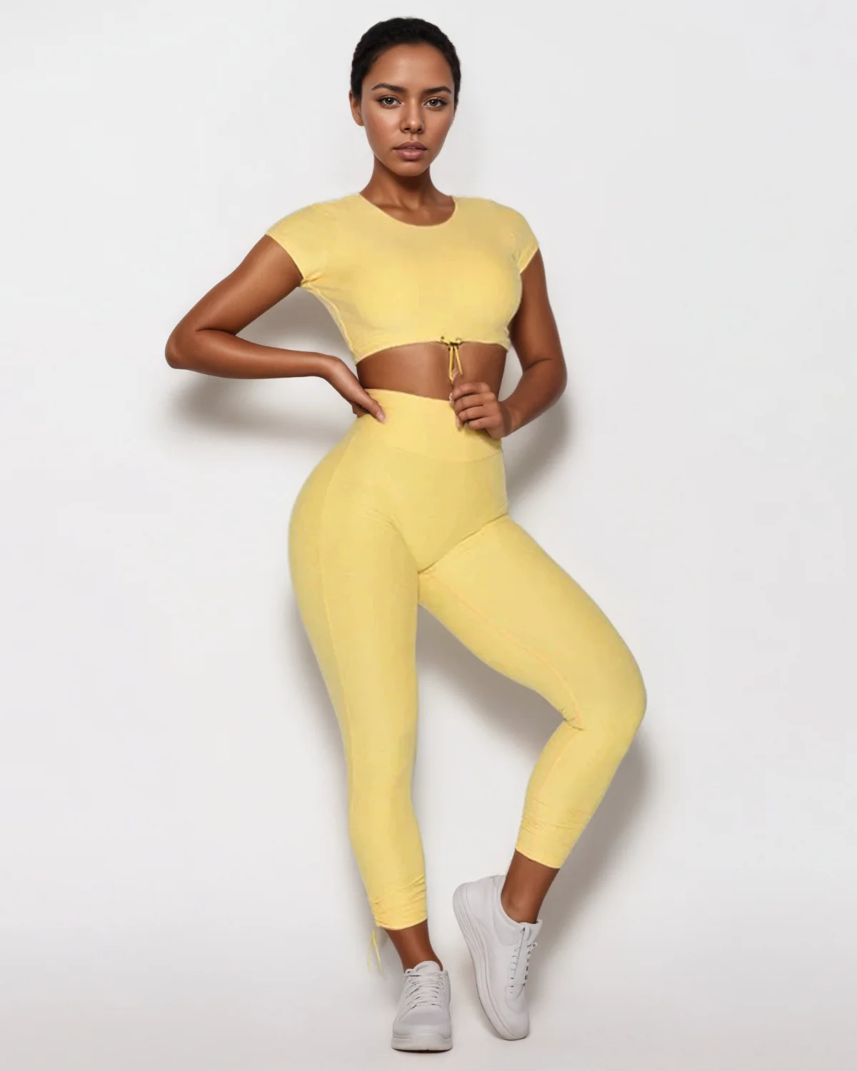 Women's Cut-and-Sew Yoga Set NS207-1 in Yellow