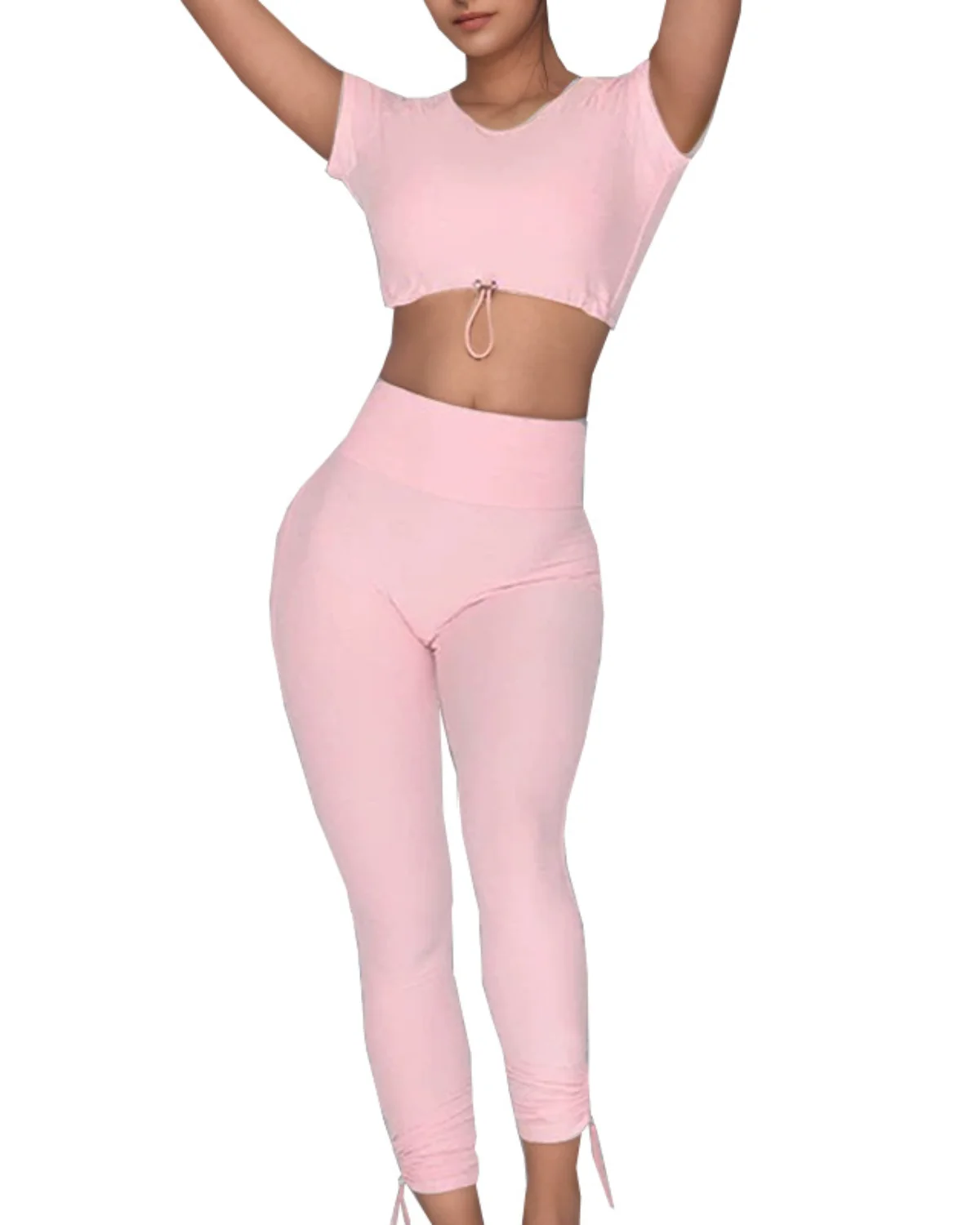 Women's Cut-and-Sew Yoga Set NS207-1 in Light Pink