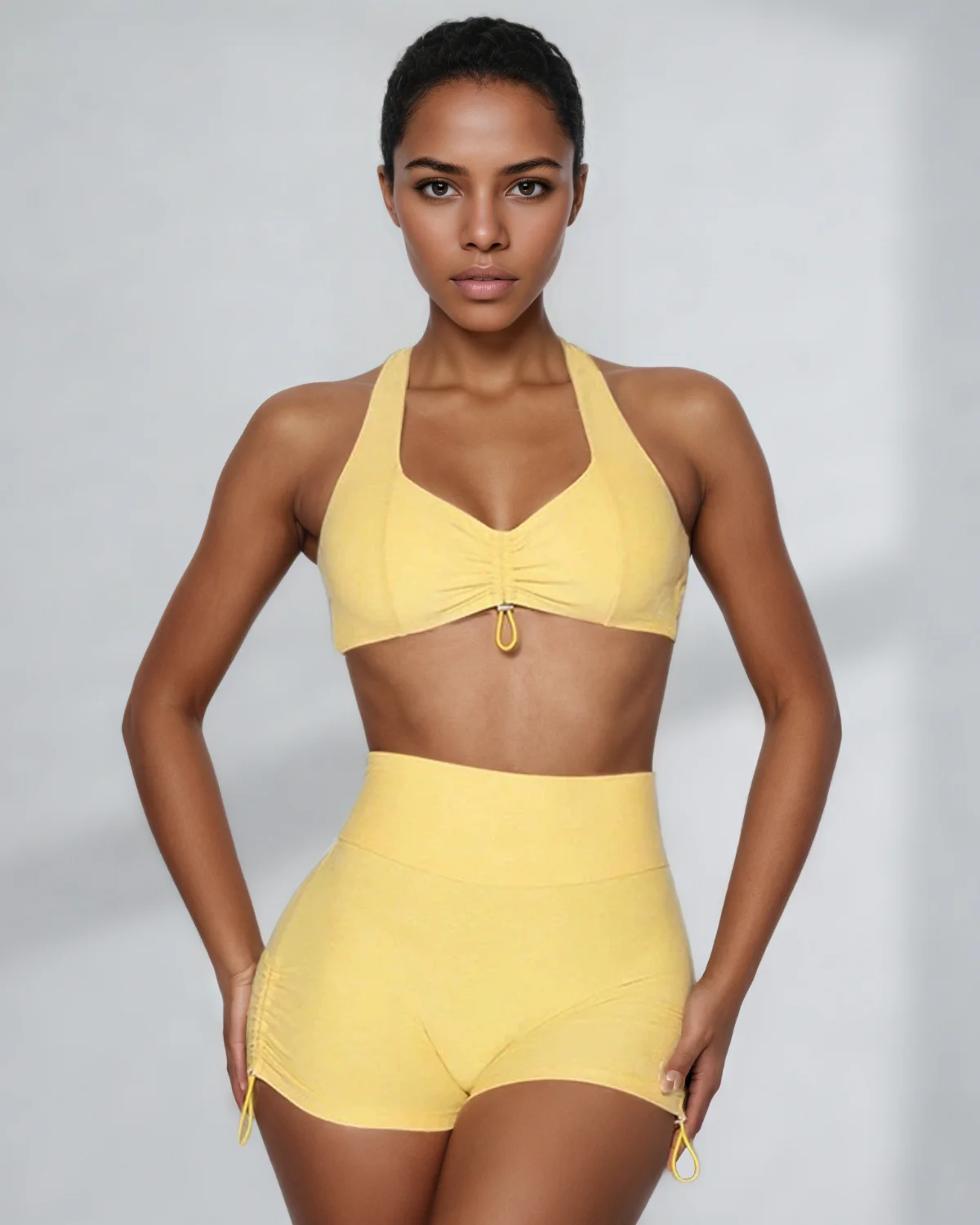 Women's Cut-and-Sew Yoga Set NS207 in Yellow
