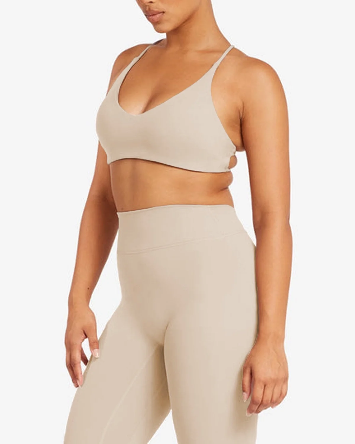 Women's Cut-and-Sew Yoga Set NS208-1 in Light Beige