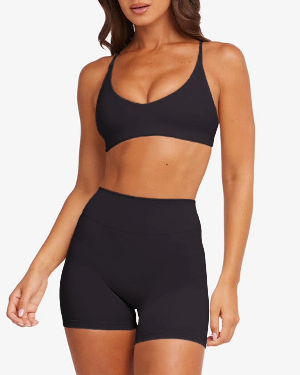 Women's Cut-and-Sew Yoga Set NS208 in Black