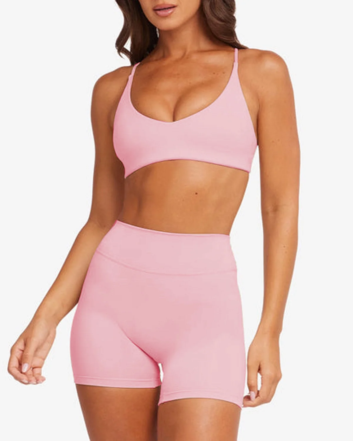 Women's Cut-and-Sew Yoga Set NS208 in Pink