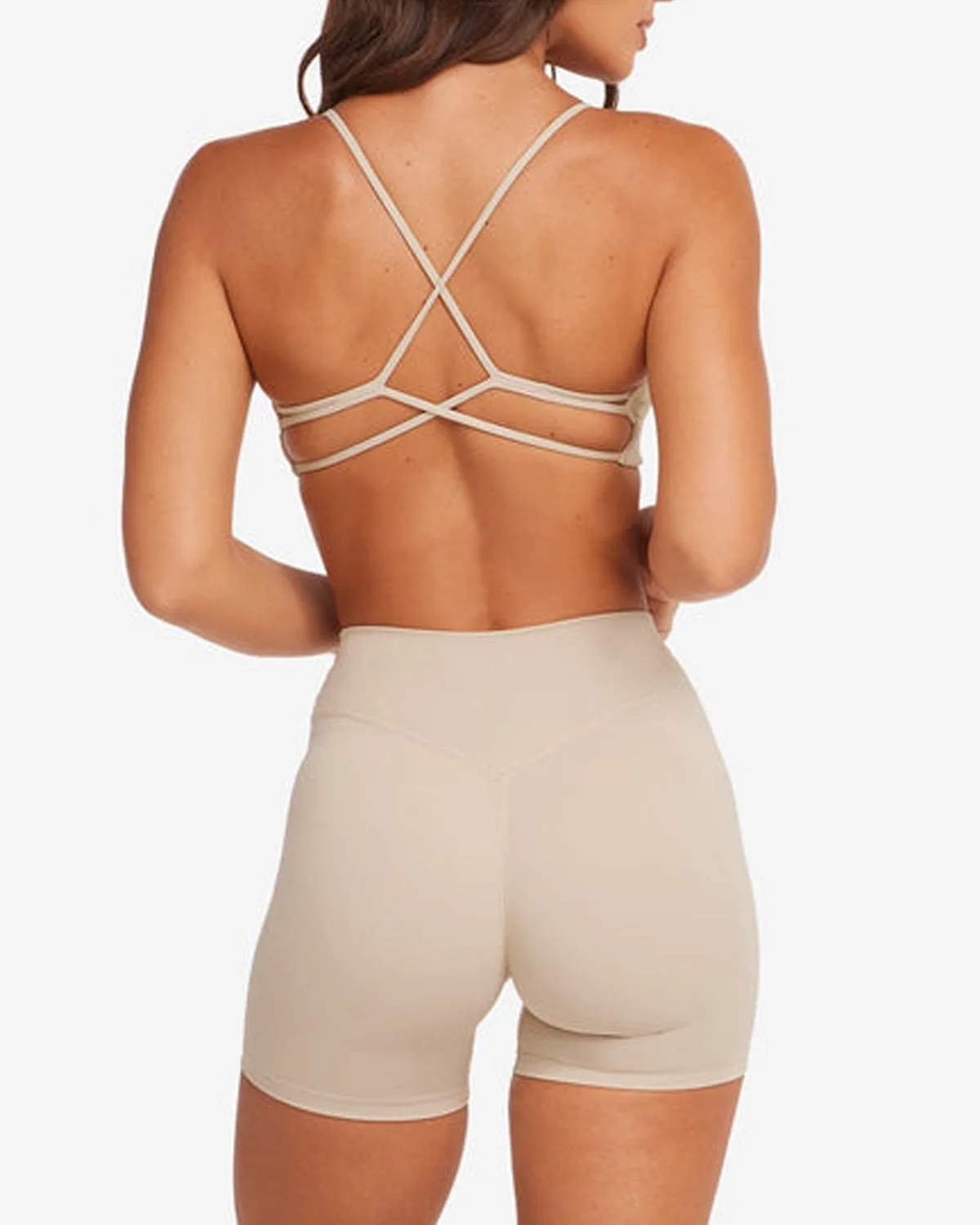 Women's Cut-and-Sew Yoga Set NS208 in Warm Sand Beige