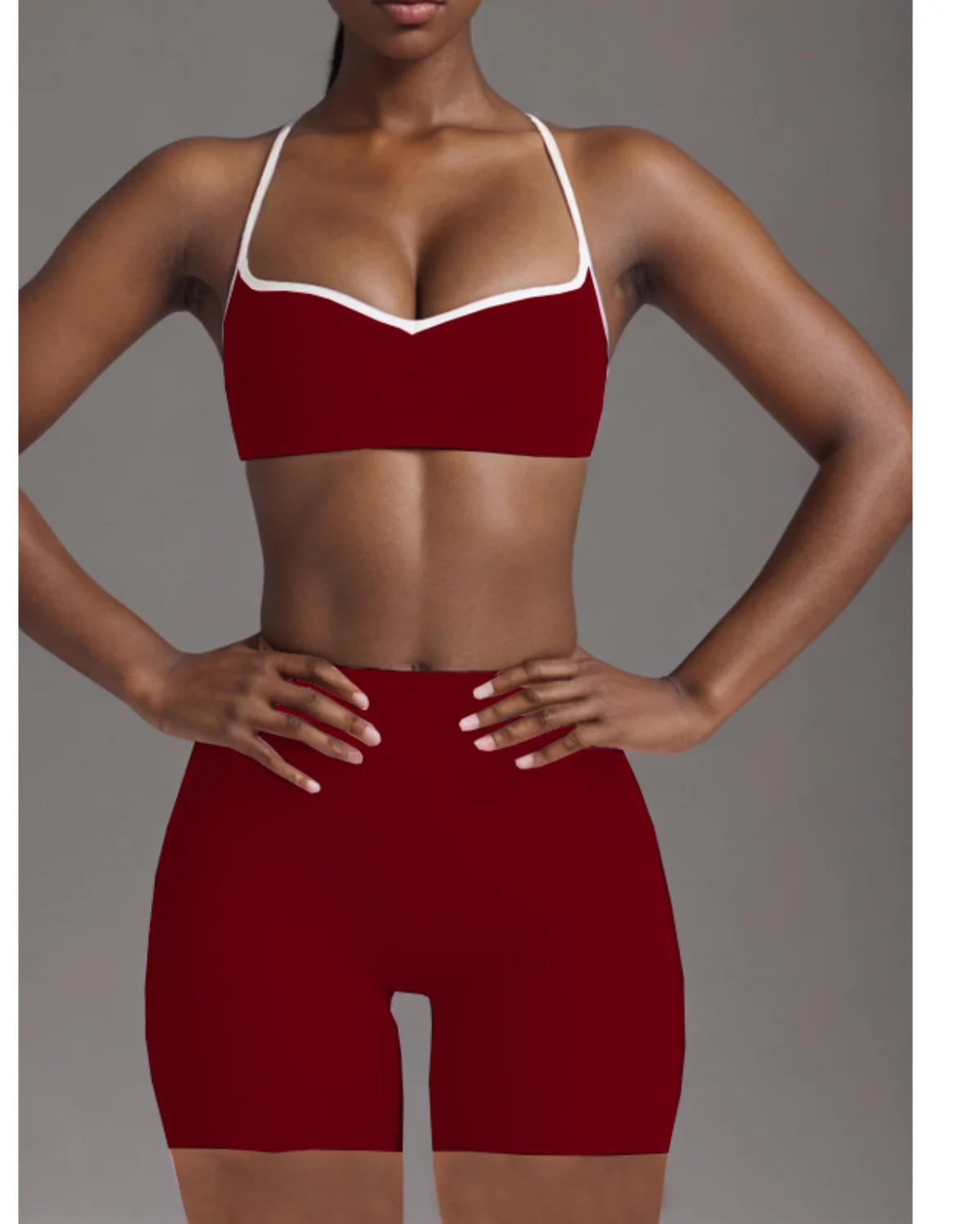 Women's Cut-and-Sew Yoga Set NS209-1 in Wine