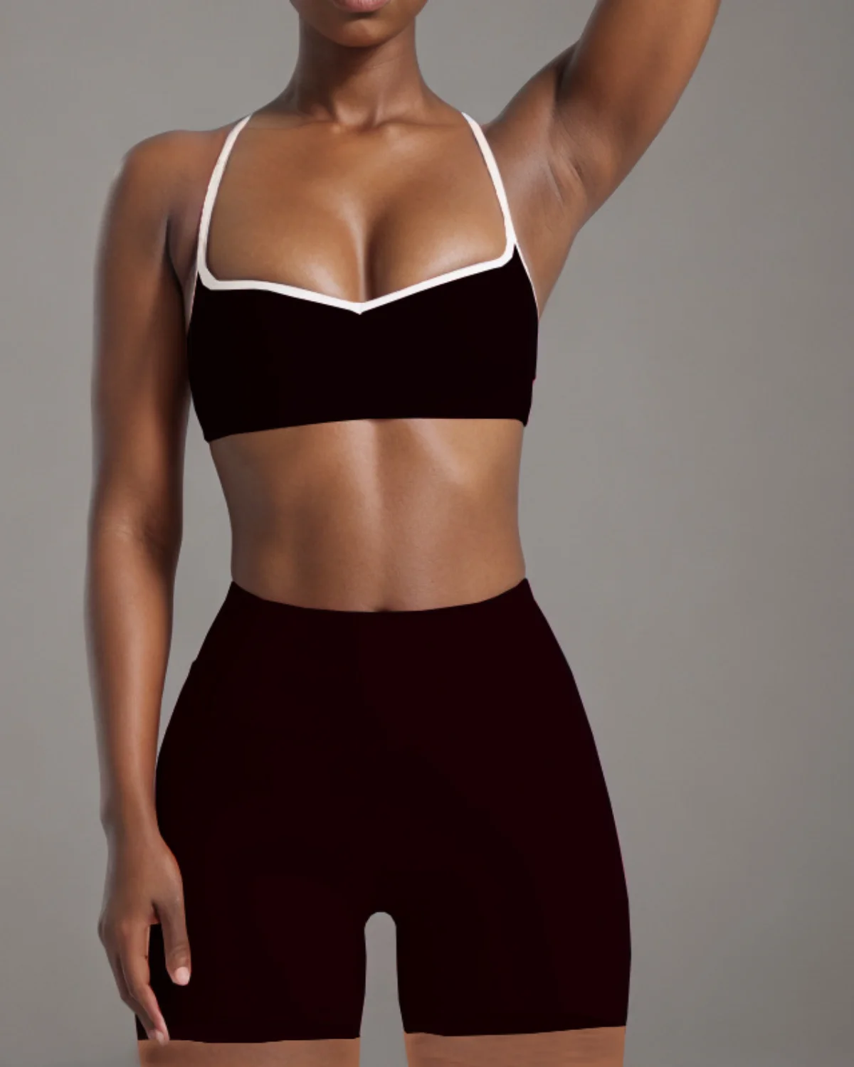 Women's Cut-and-Sew Yoga Set NS209-1 in Black