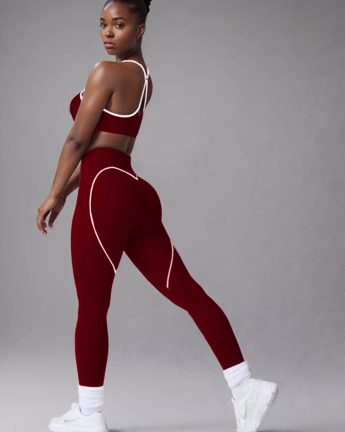 Women's Cut-and-Sew Yoga Set NS209 in Wine