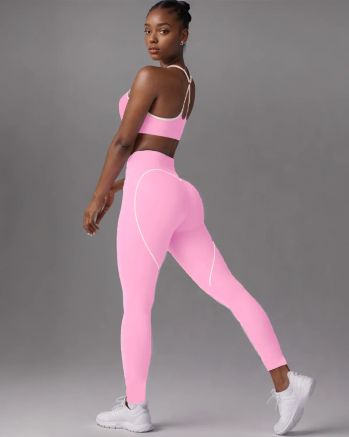 Women's Cut-and-Sew Yoga Set NS209 in Pink