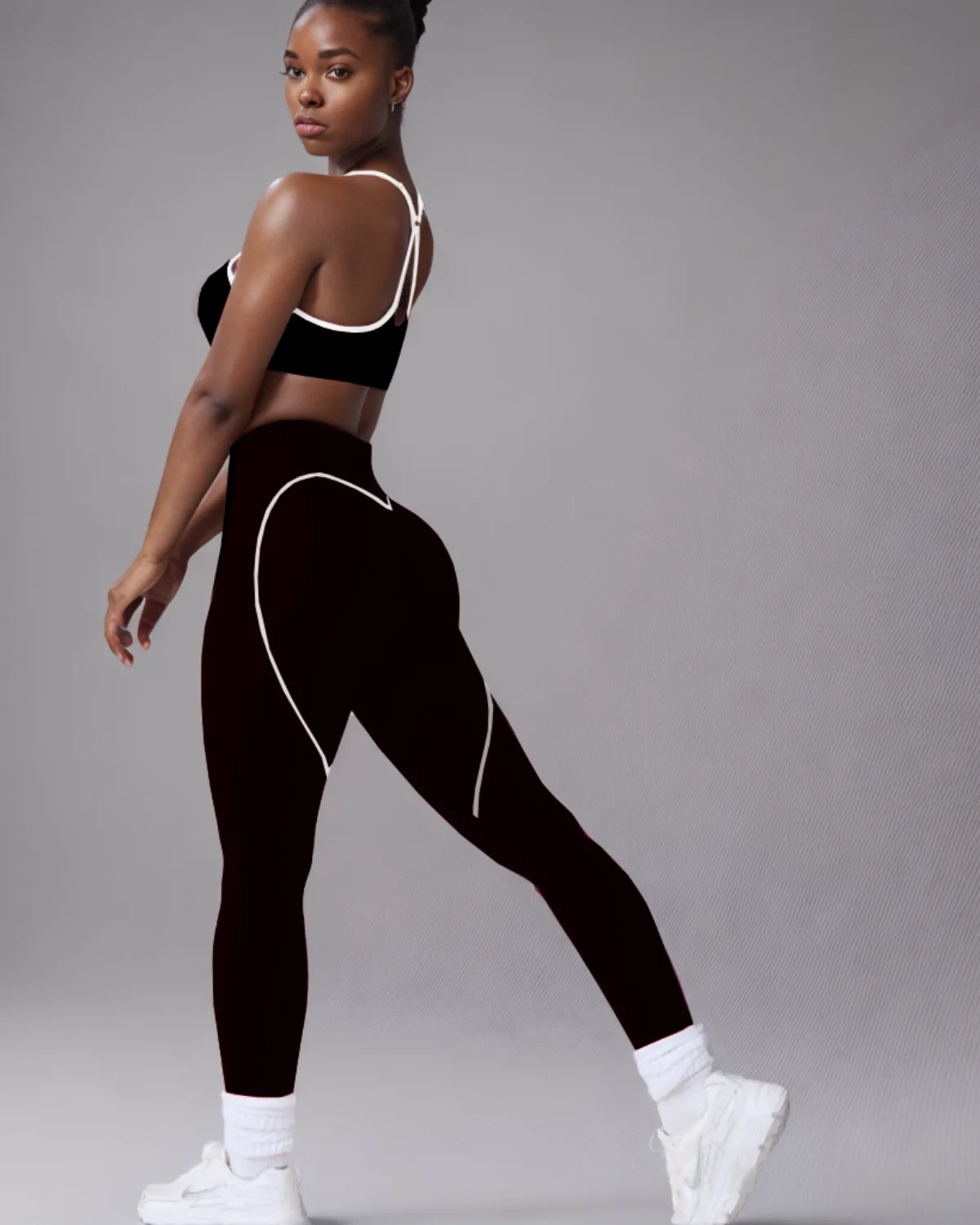 Women's Cut-and-Sew Yoga Set NS209 in Black