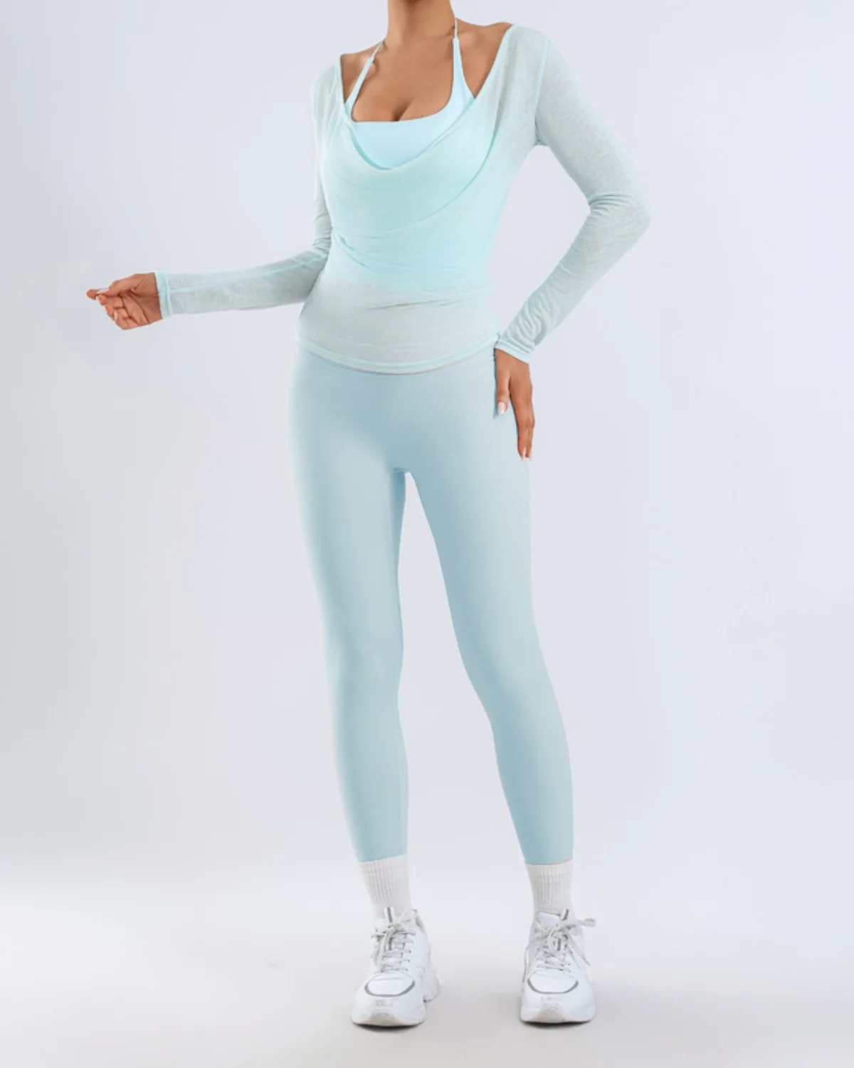 Women's Cut-and-Sew Yoga Set NS213 in Soft Sky Blue