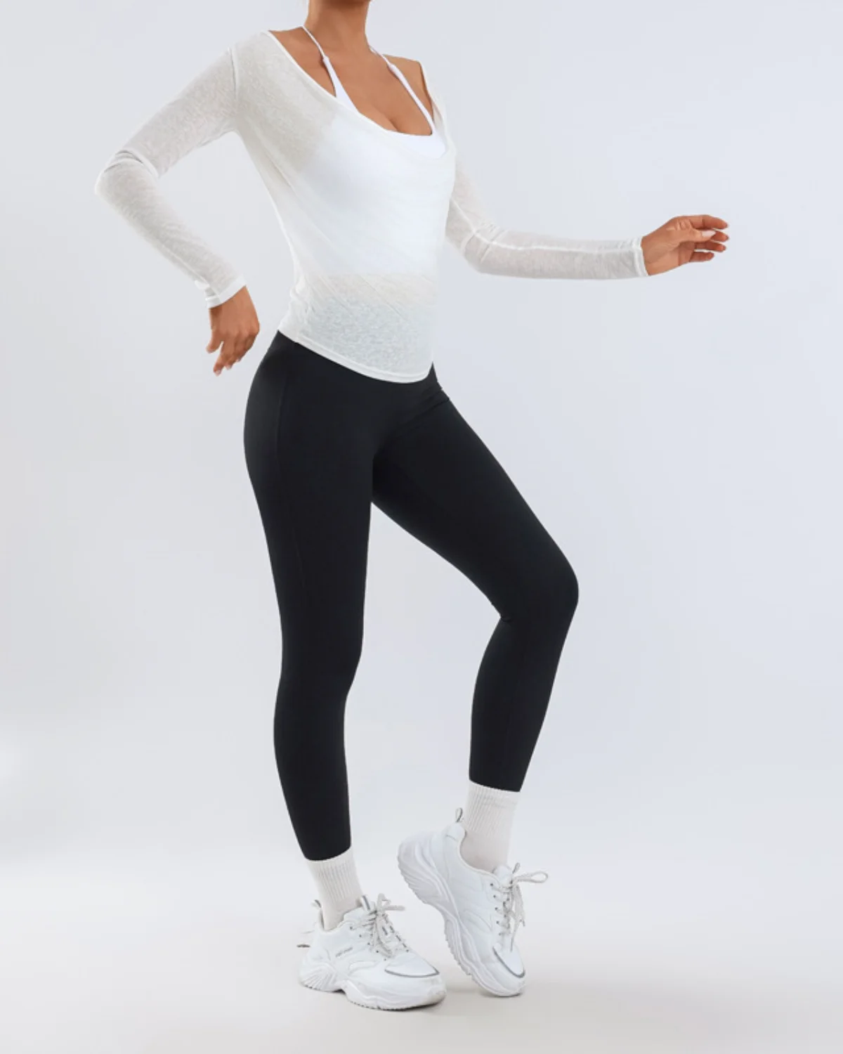 Women's Cut-and-Sew Yoga Set NS213 in White