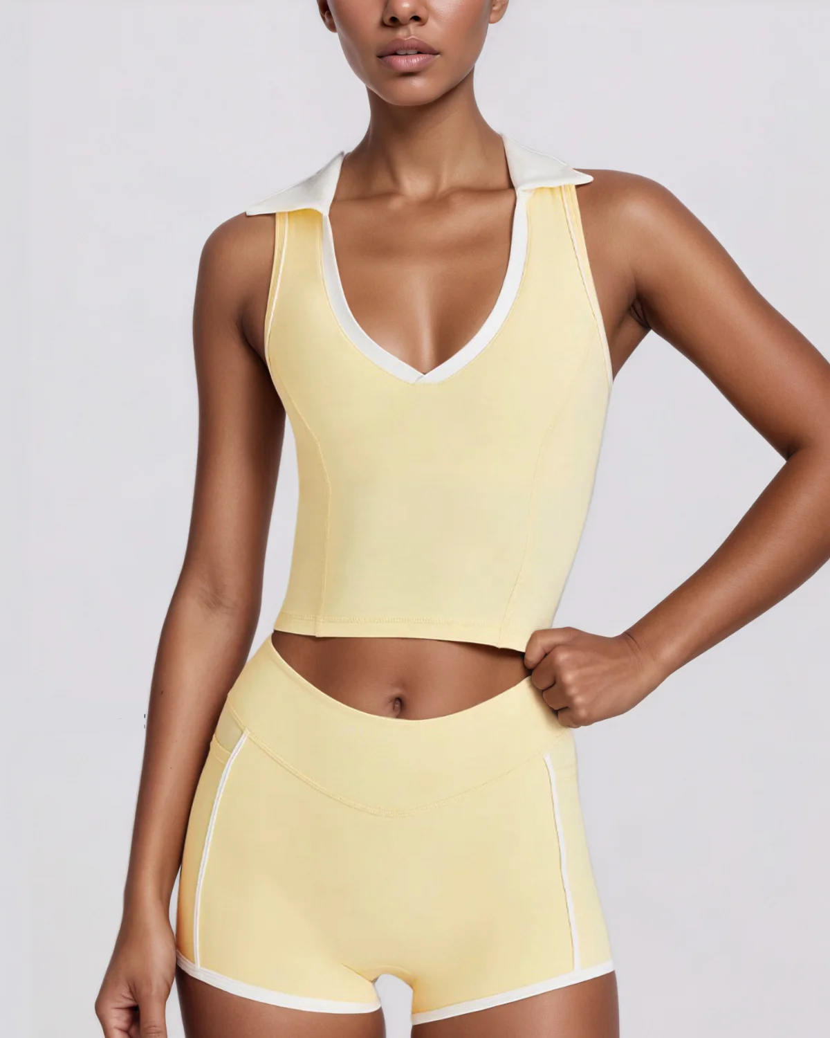 Women's Cut-and-Sew Yoga Set NS214 in Yellow