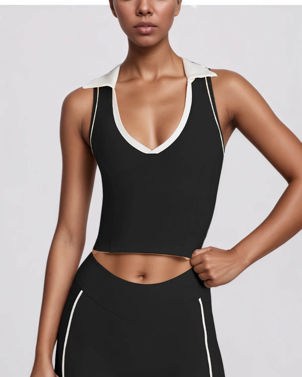 Women's Cut-and-Sew Yoga Set NS214 in Black