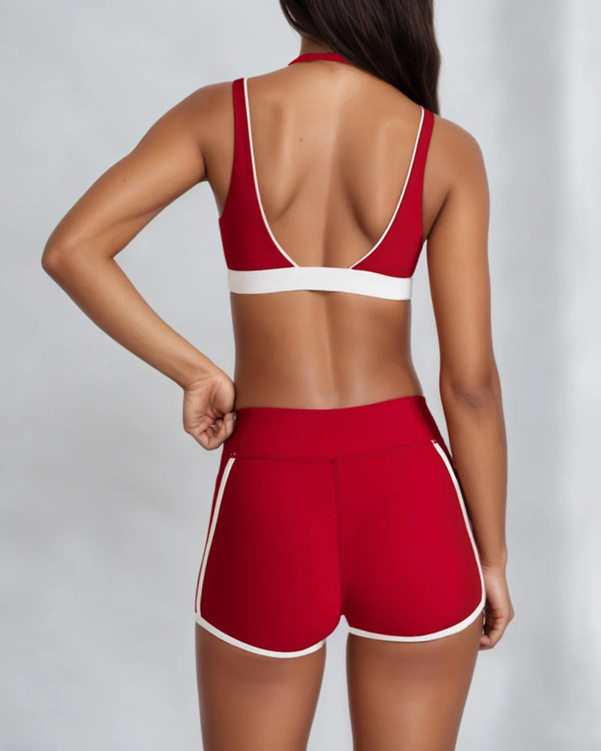 Women's Cut-and-Sew Yoga Set NS215 in Red