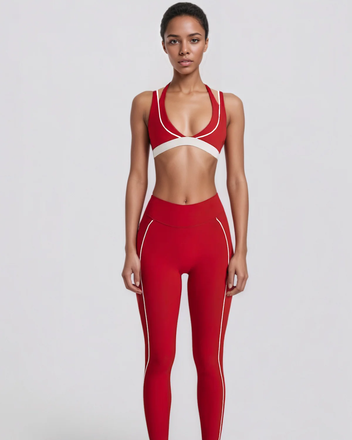 Women's Cut-and-Sew Yoga Set NS217 in Red