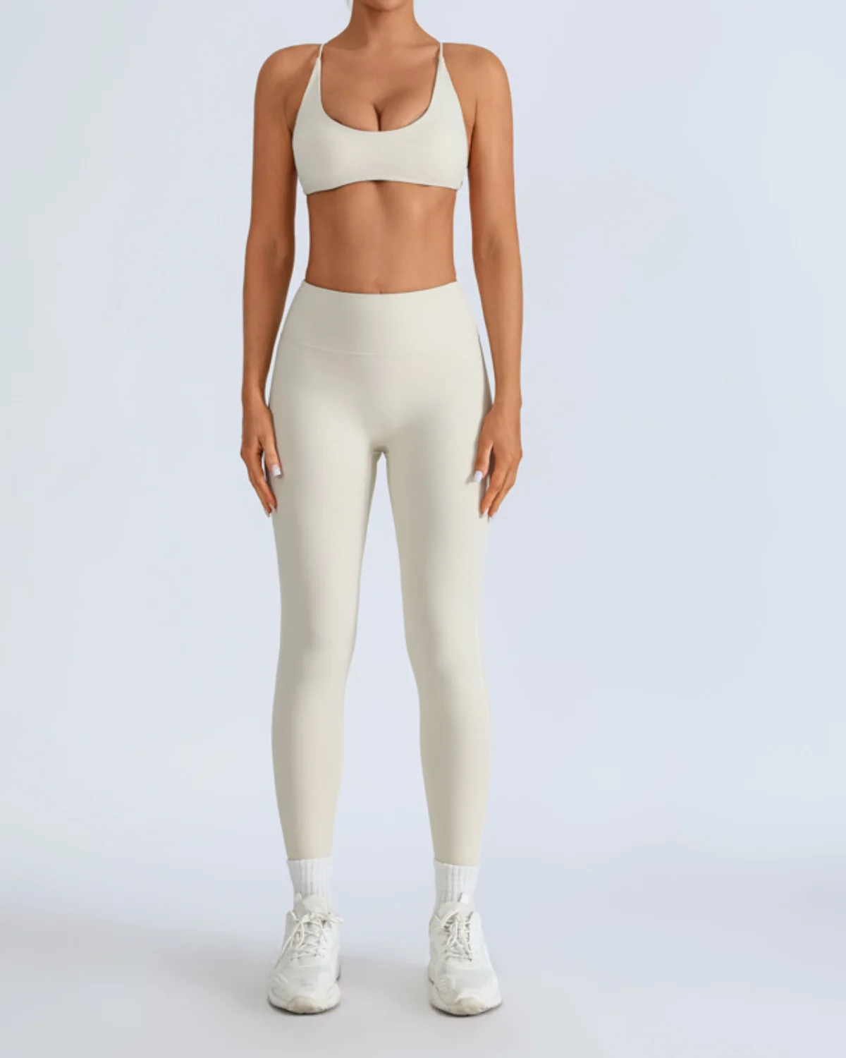 Women's Cut-and-Sew Yoga Set NS219 in White