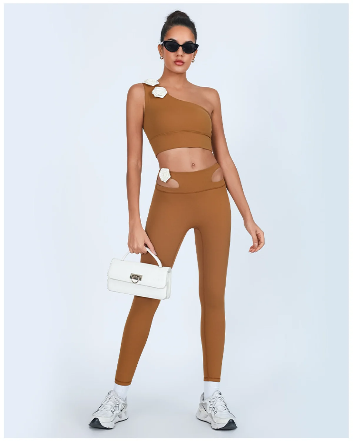 Women's Cut-and-Sew Yoga Set NS222 in Rustic Amber Brown