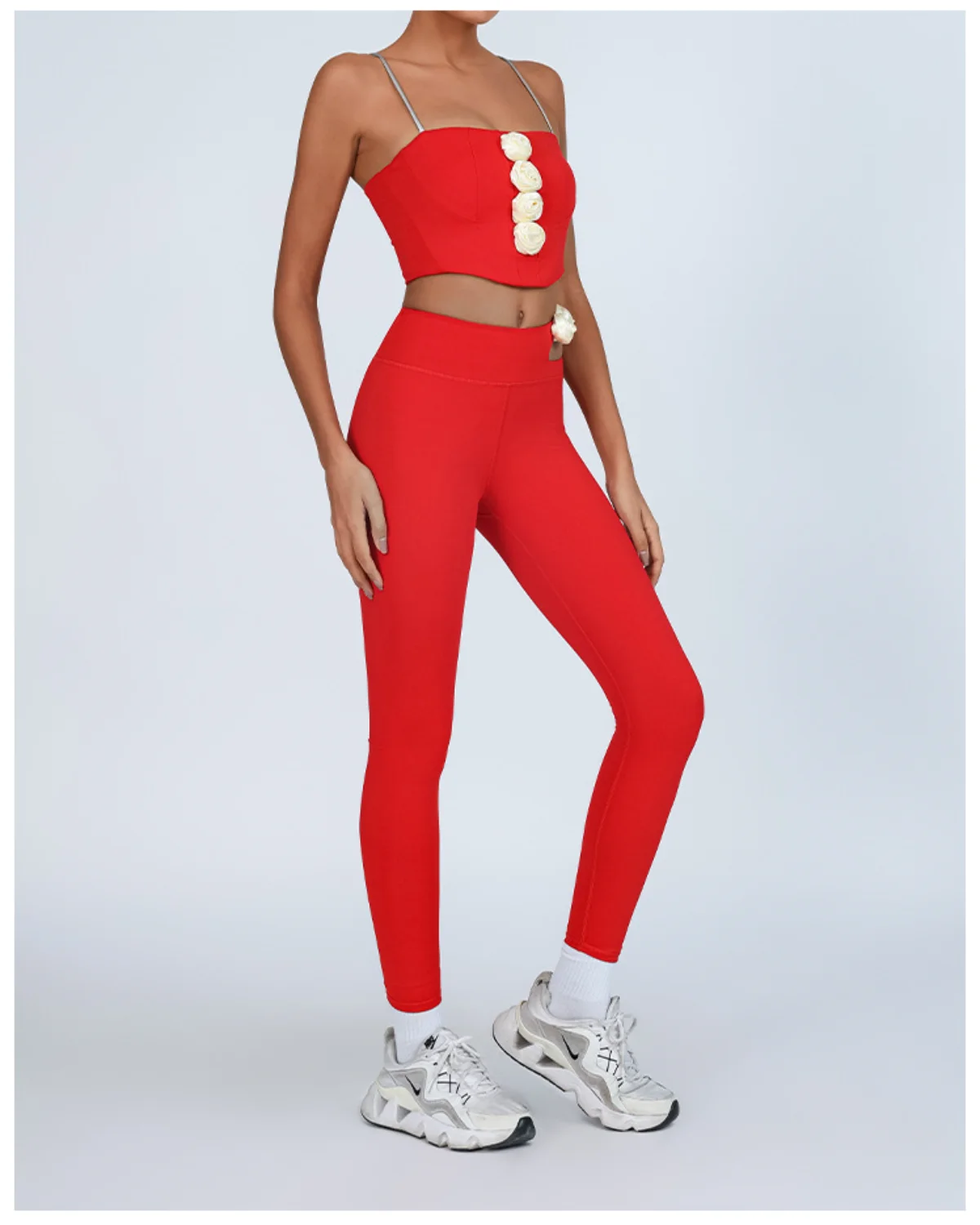 Women's Cut-and-Sew Yoga Set NS223 in Red