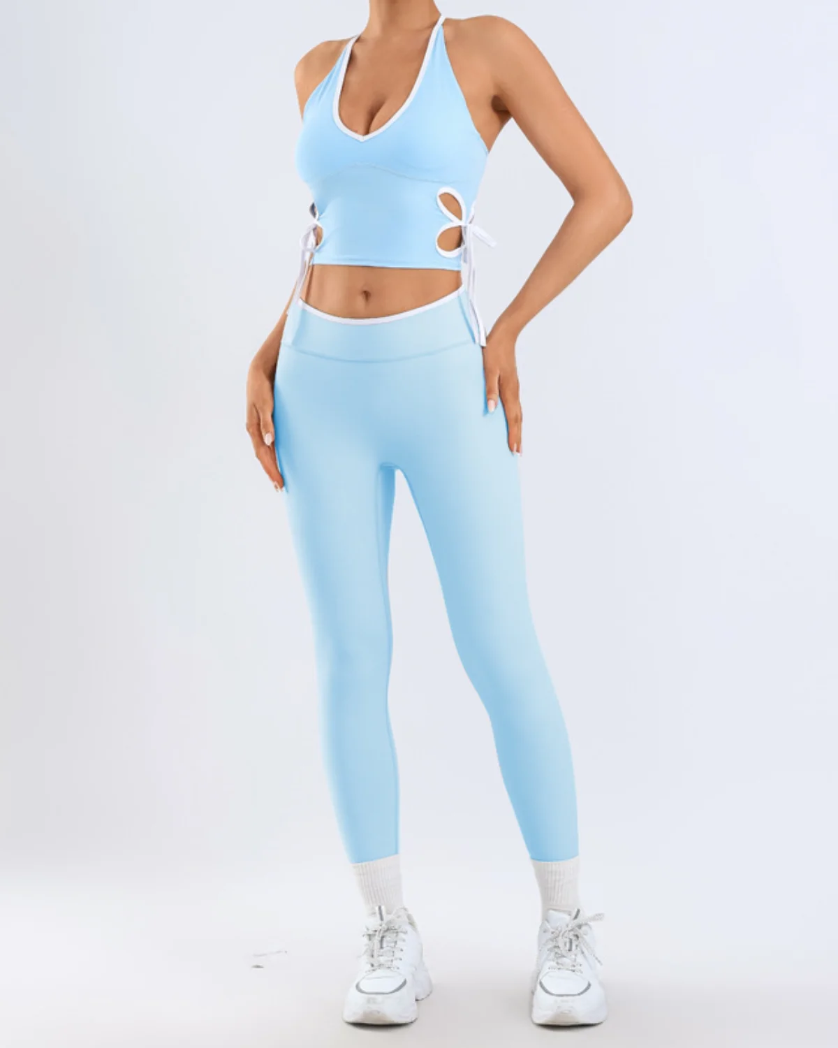Women's Cut-and-Sew Yoga Set NS226 in Baby Blue