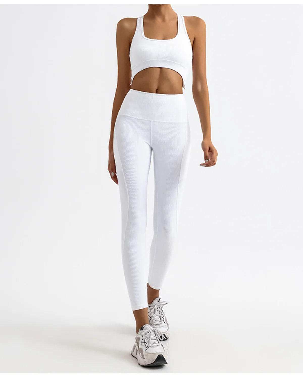 Women's Cut-and-Sew Yoga Set NS231 in White