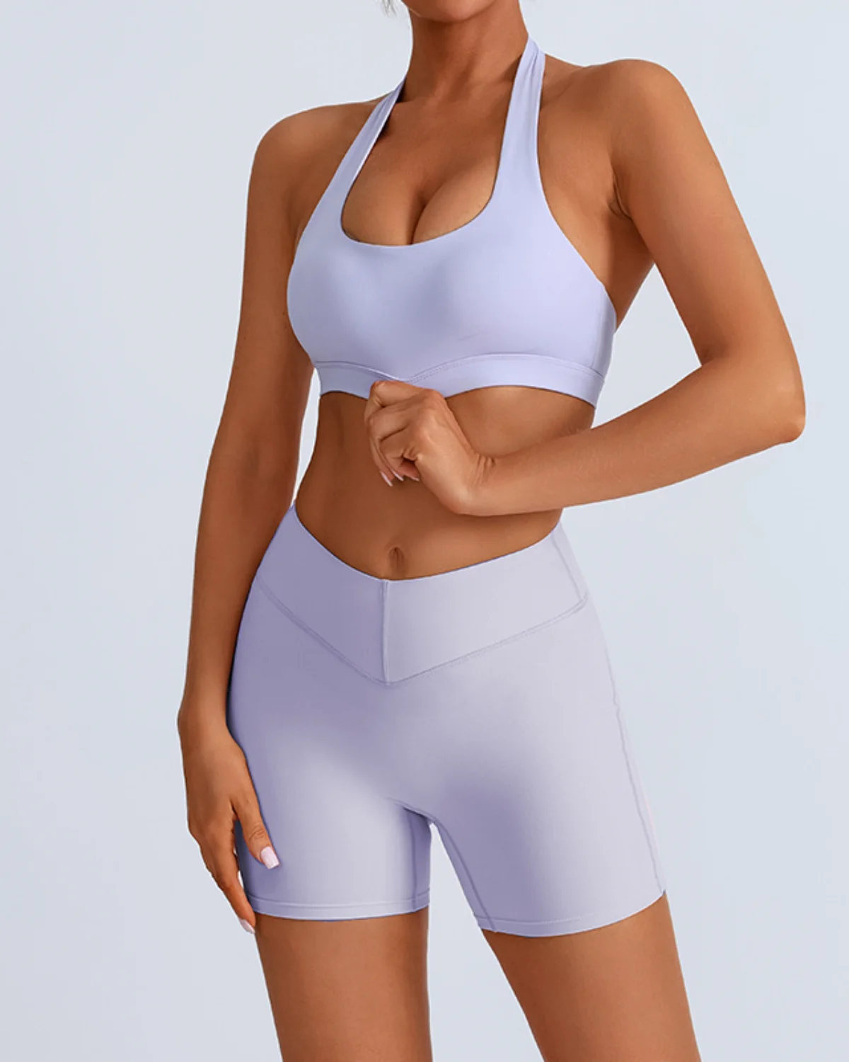 Women's Cut-and-Sew Yoga Set NS234 in Lilac Haze Gray