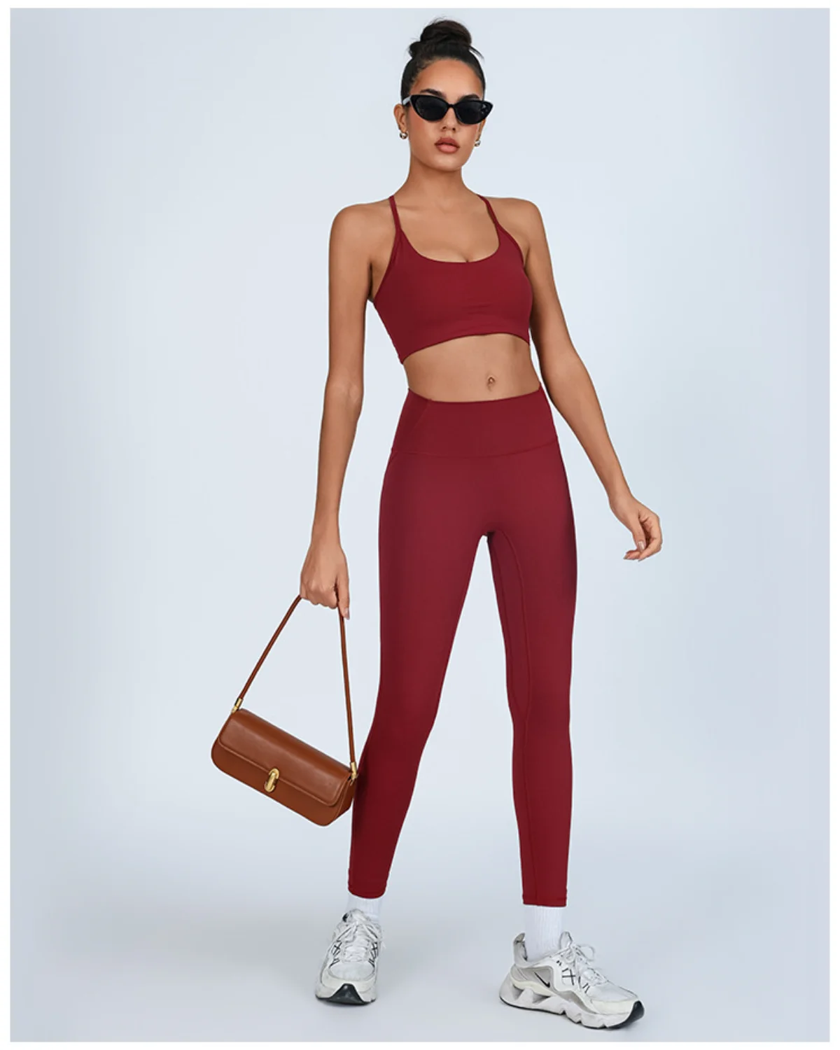 Women's Cut-and-Sew Yoga Set NS236 in Red