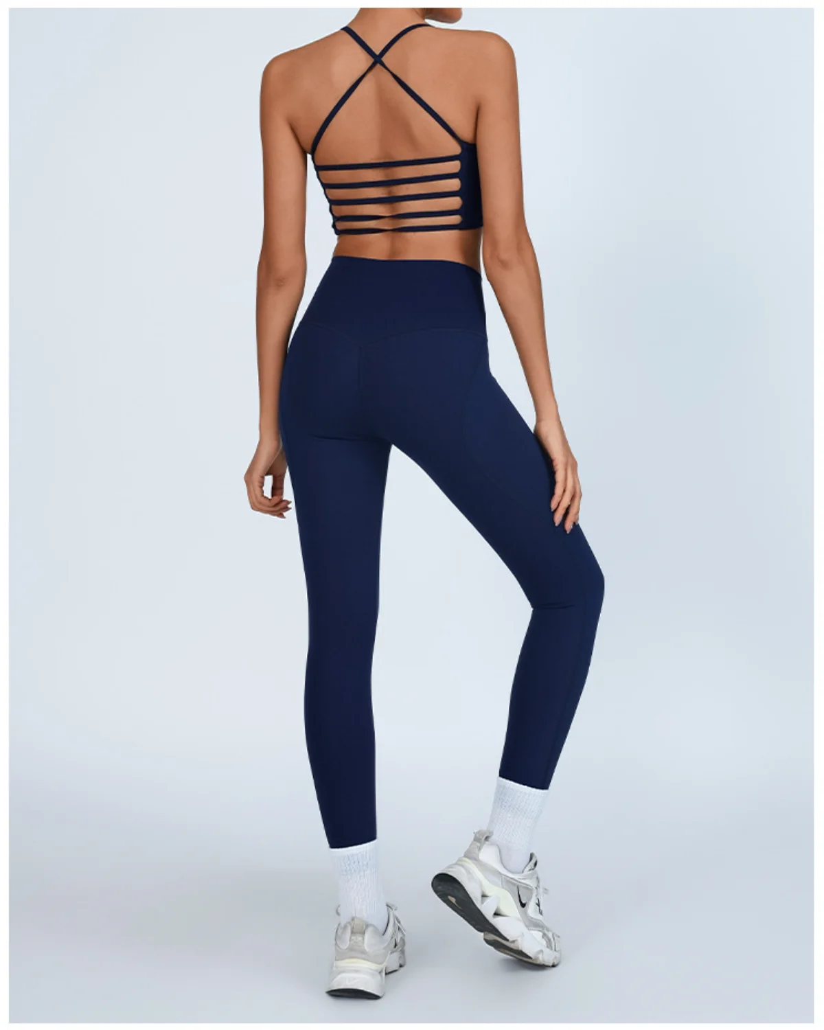 Women's Cut-and-Sew Yoga Set NS236 in Deep Navy Charcoal