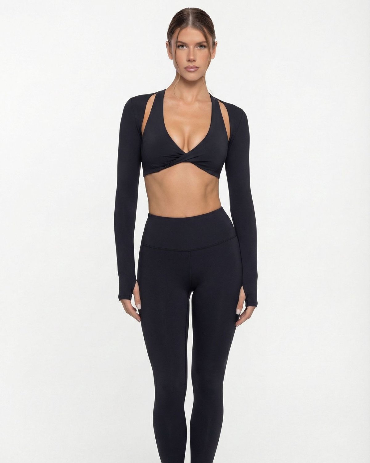 Women's Cut-and-Sew Yoga Set NS24 in Black