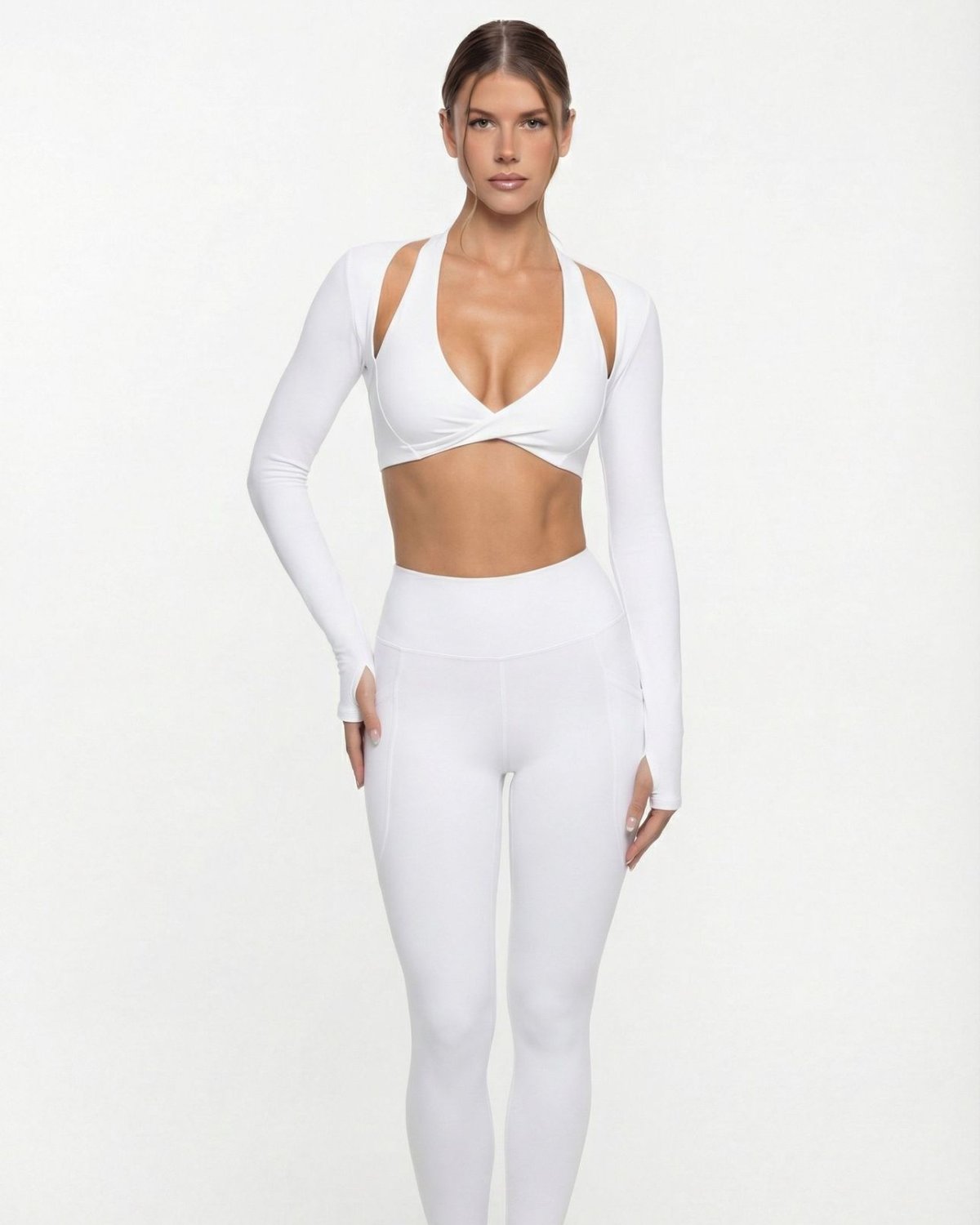 Women's Cut-and-Sew Yoga Set NS24 in White