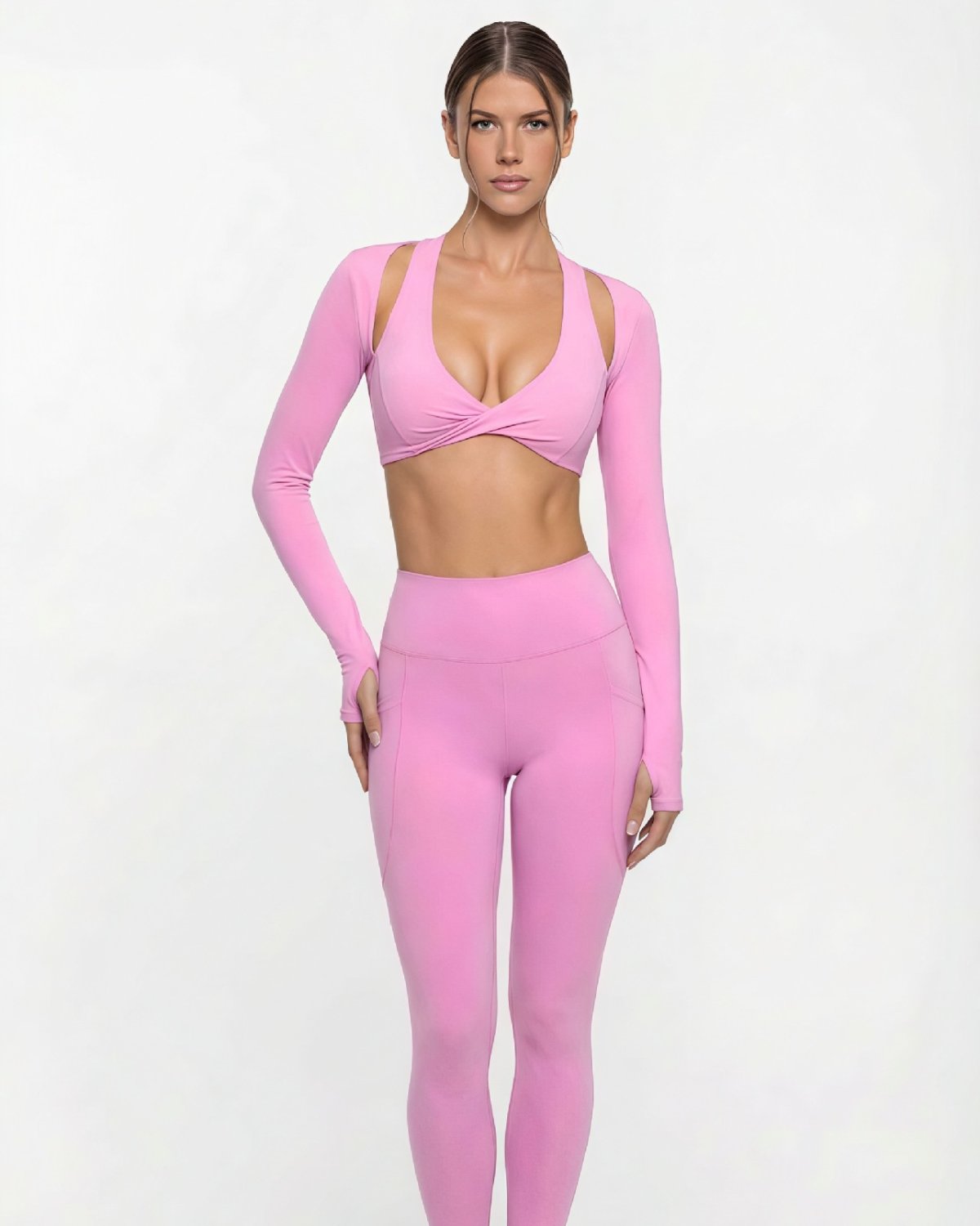 Women's Cut-and-Sew Yoga Set NS24 in Pink