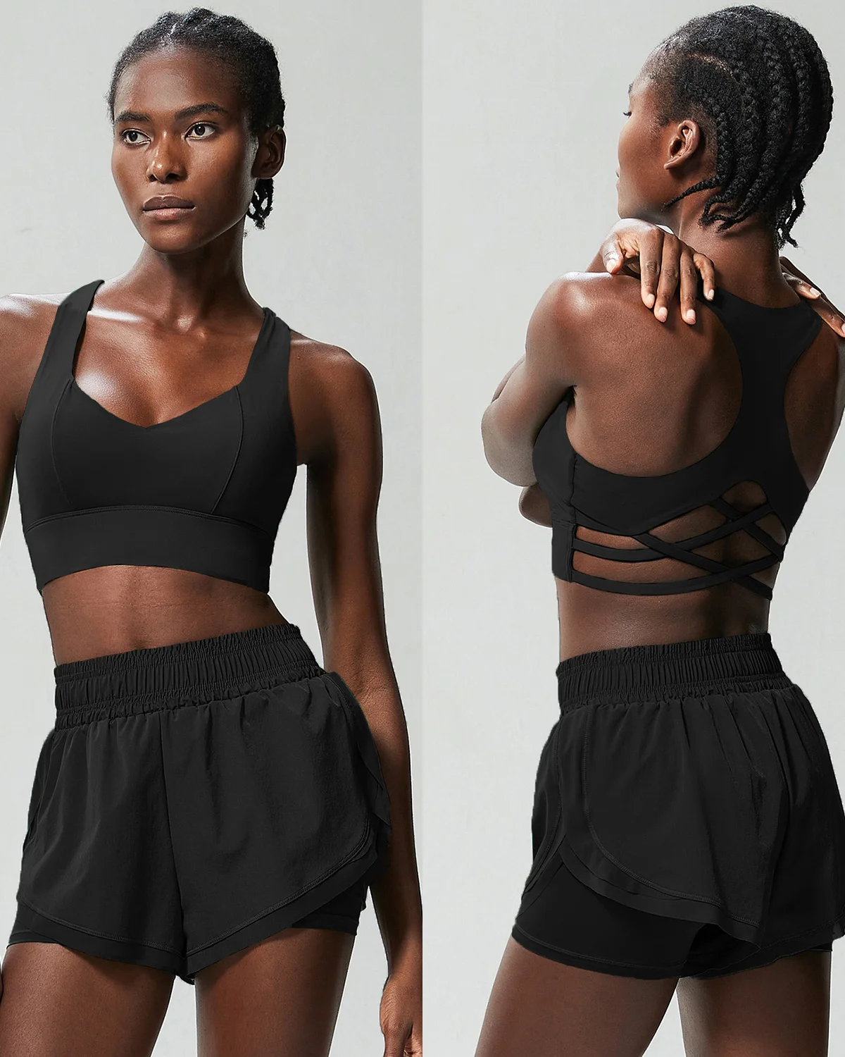 Women's Cut-and-Sew Yoga Set NS246 in Black