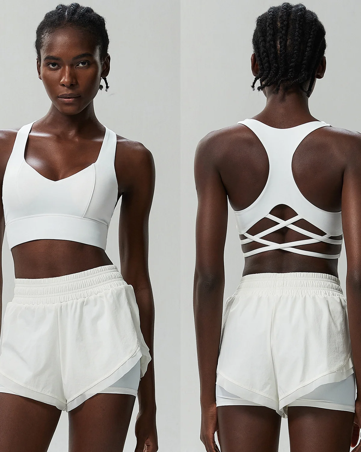 Women's Cut-and-Sew Yoga Set NS246 in White