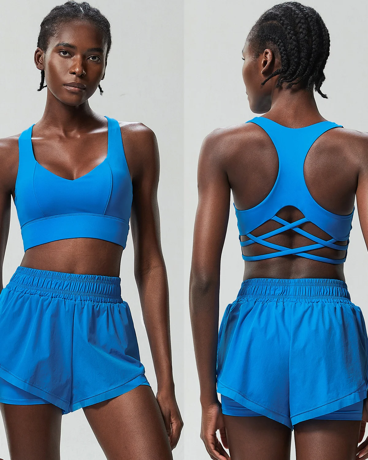 Women's Cut-and-Sew Yoga Set NS246 in Blue