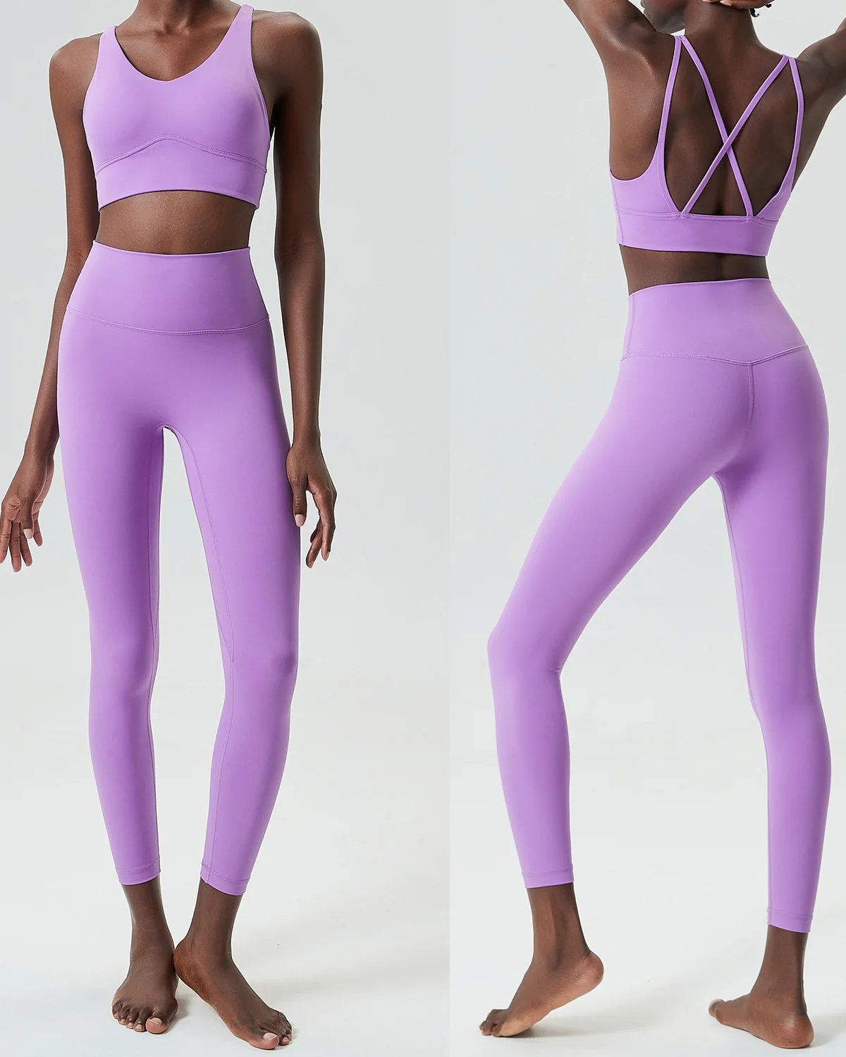 Women's Cut-and-Sew Yoga Set NS247 in Lavender