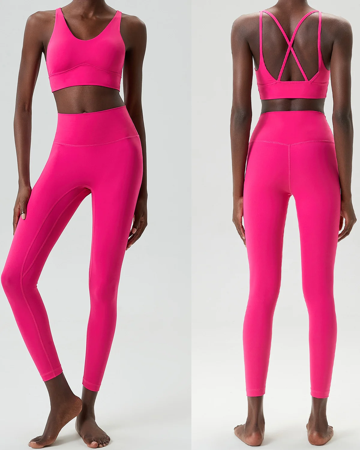 Women's Cut-and-Sew Yoga Set NS247 in Hot Pink