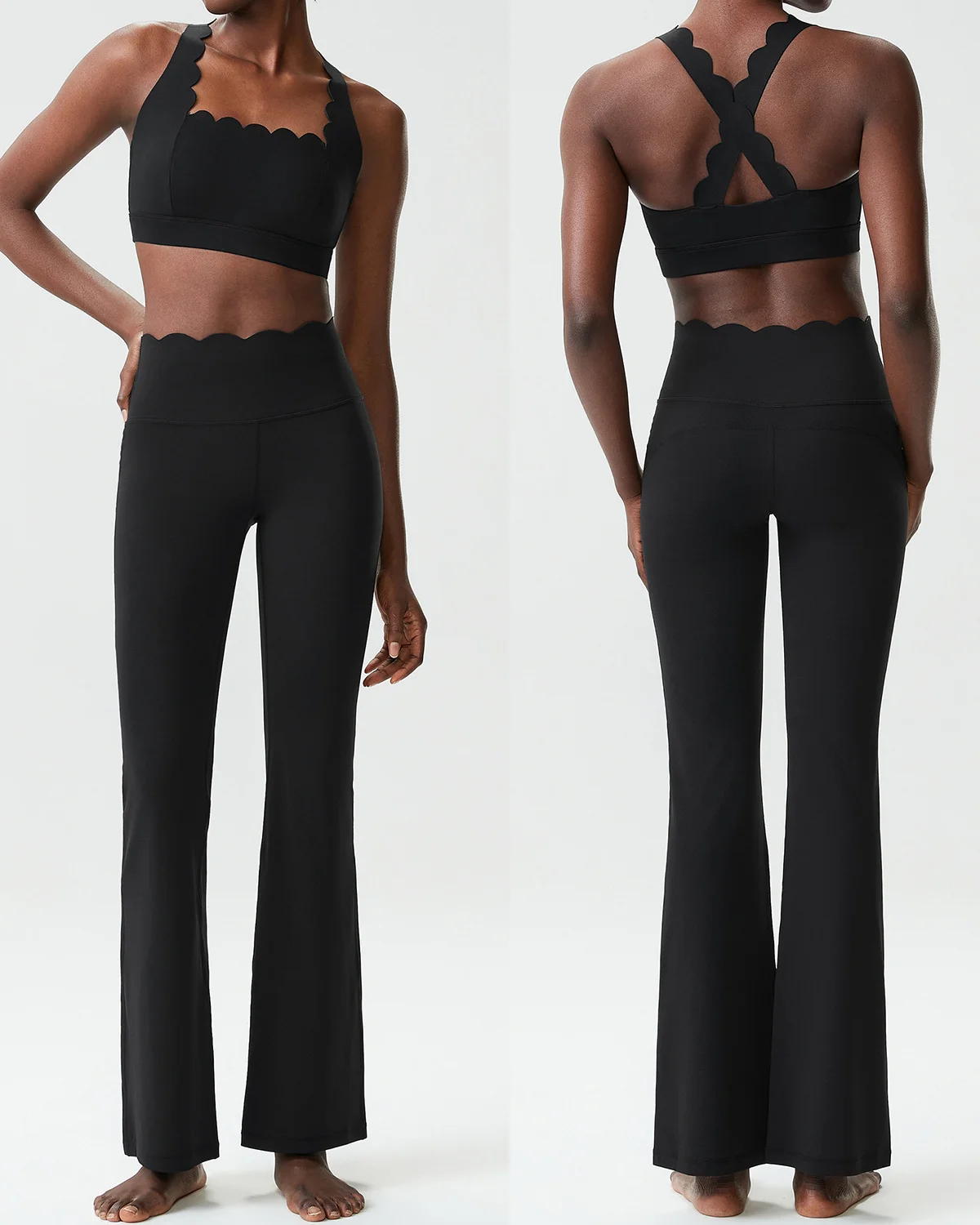 Women's Cut-and-Sew Yoga Set NS249 in Black