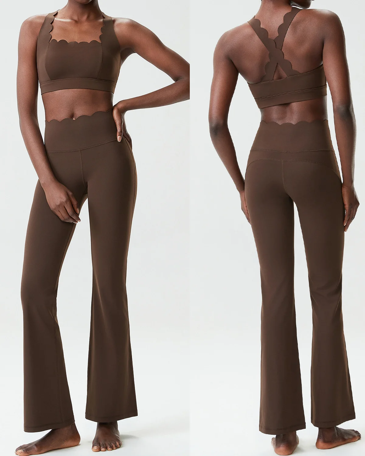Women's Cut-and-Sew Yoga Set NS249 in Brown