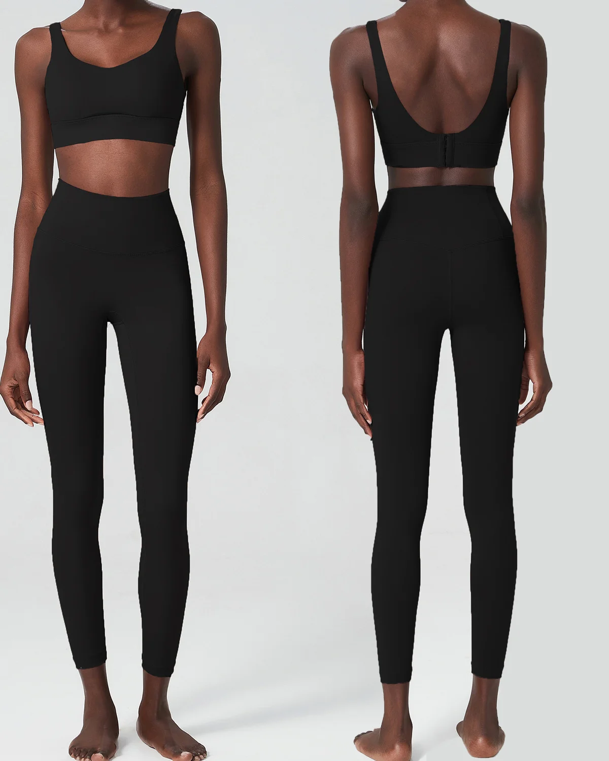 Women's Cut-and-Sew Yoga Set NS253 in Black