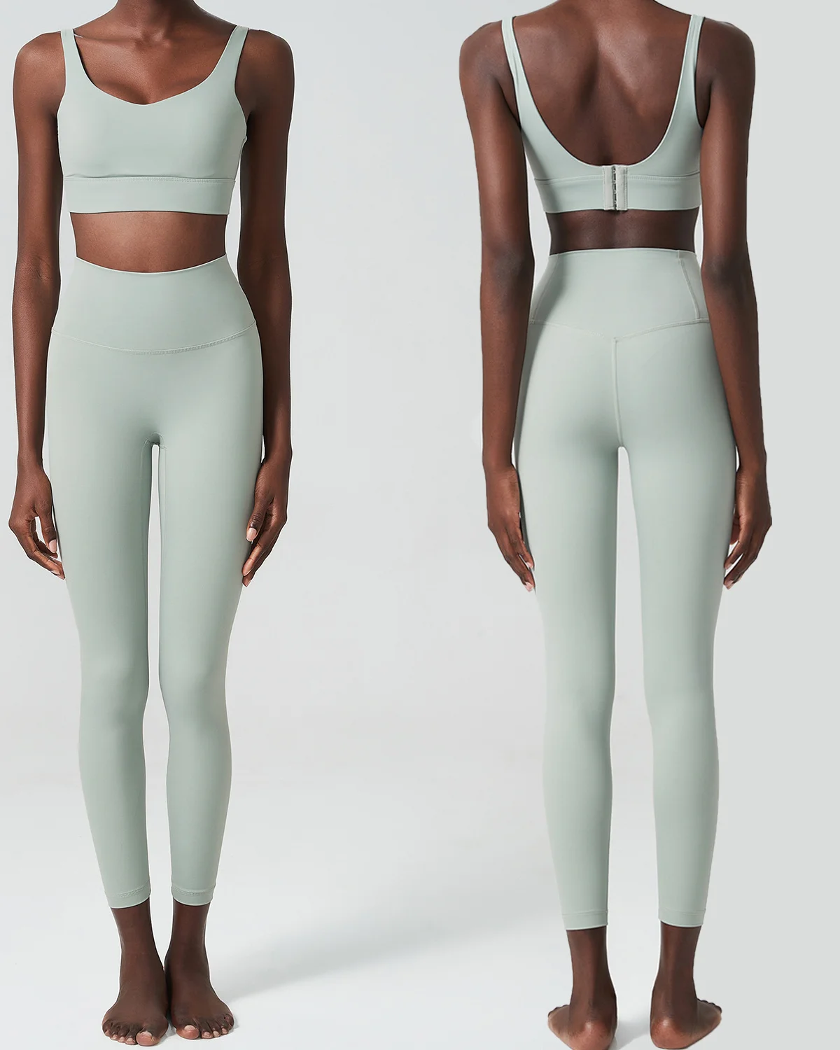 Women's Cut-and-Sew Yoga Set NS253 in Misty Sage Beige