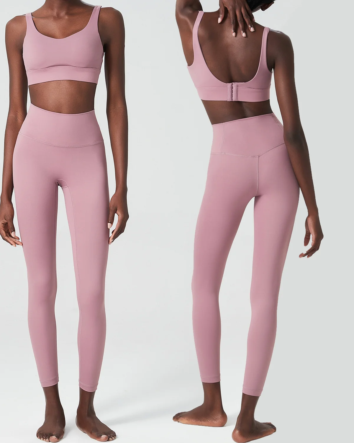 Women's Cut-and-Sew Yoga Set NS253 in Soft Rose Taupe