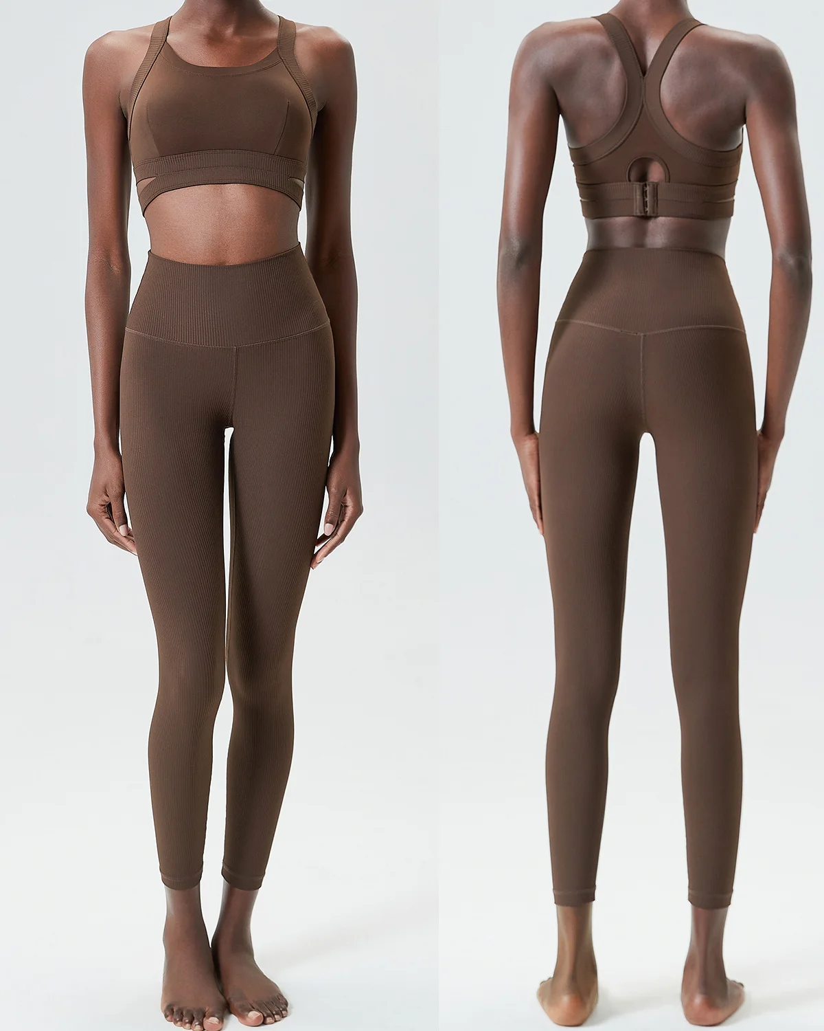 Women's Cut-and-Sew Yoga Set NS257 in Vintage Espresso Walnut