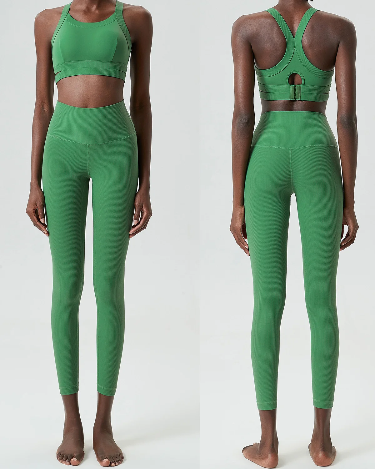 Women's Cut-and-Sew Yoga Set NS257 in Green