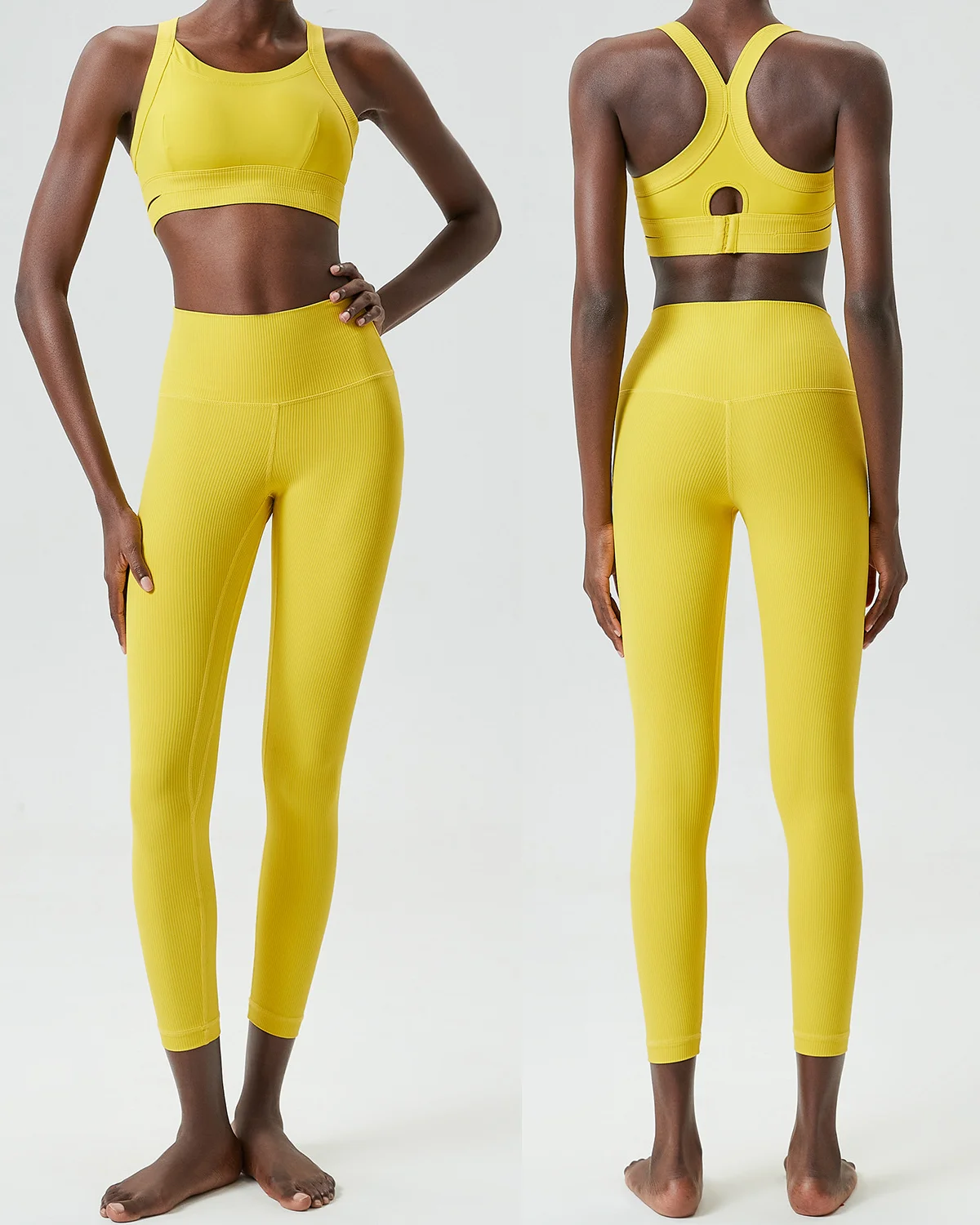Women's Cut-and-Sew Yoga Set NS257 in Yellow