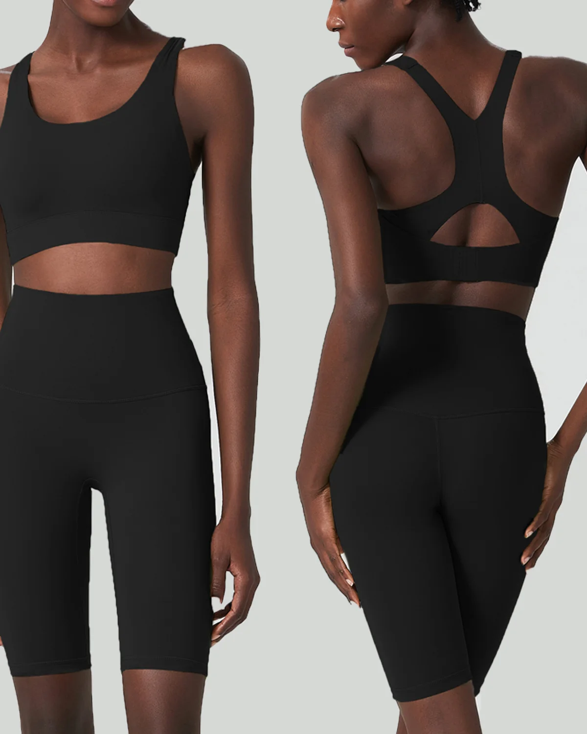 Women's Cut-and-Sew Yoga Set NS258 in Black