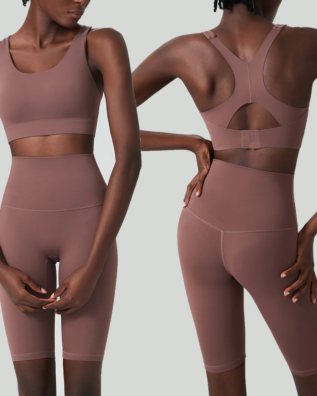 Women's Cut-and-Sew Yoga Set NS258 in Mauve