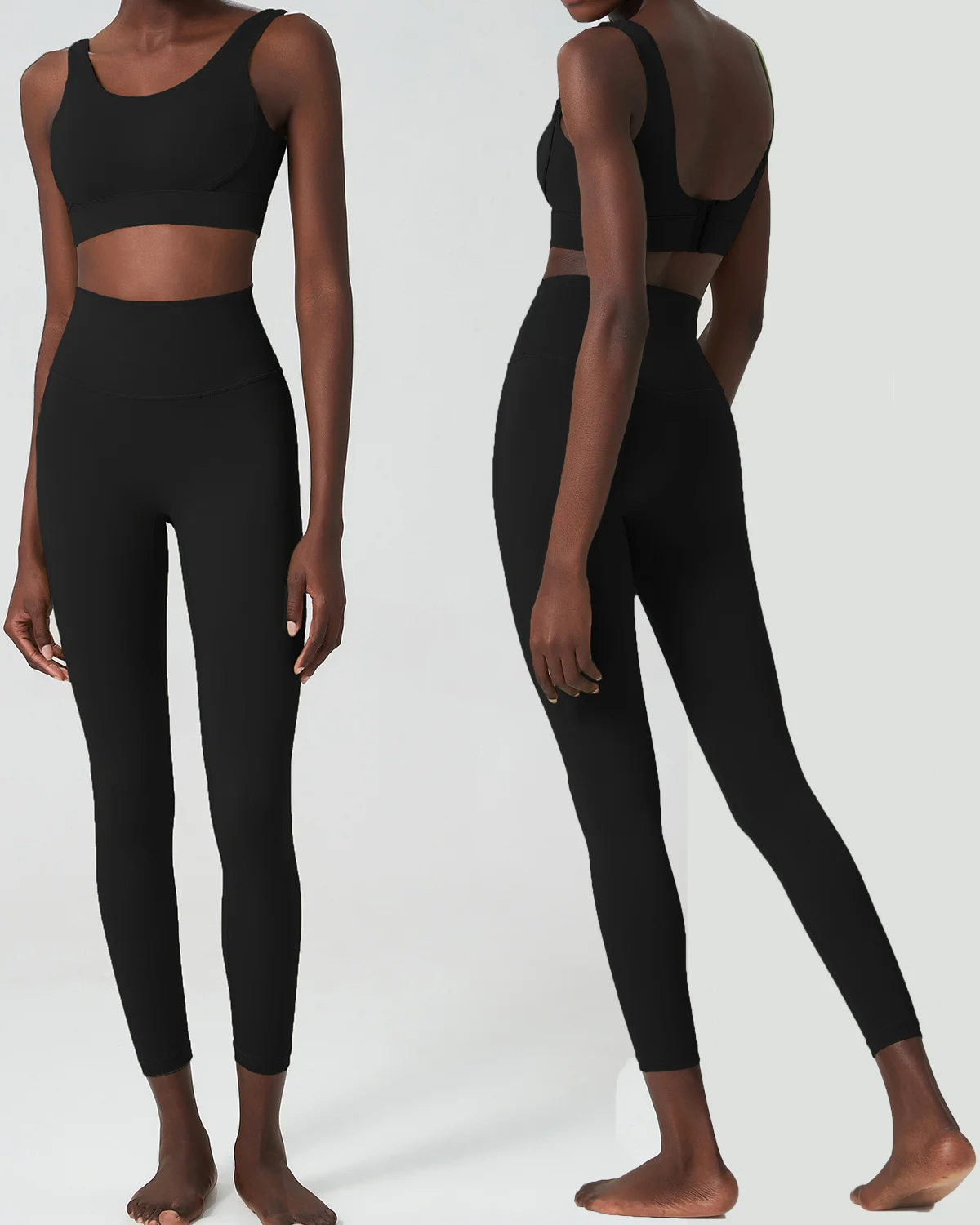 Women's Cut-and-Sew Yoga Set NS259 in Black