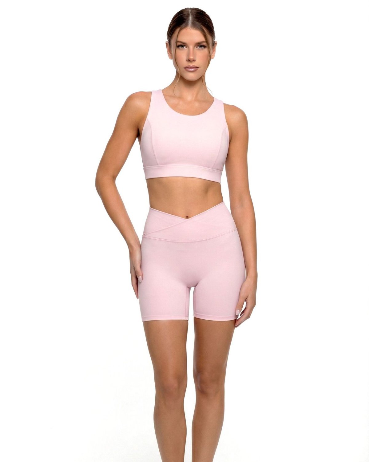 Women's Cut-and-Sew Yoga Set NS26 in Light Pink